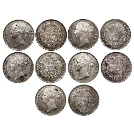 Victoria Queen, Silver Rupee (5 Coins), 1840, D/L, Calcutta Mint, W.W. raised, 28 Beries (
