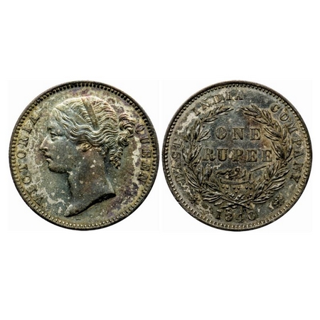 Victoria Queen, Silver Rupee, 1840, Madras Mint, D/L, W.W.R raised, 28 Berries (13L + 15R)