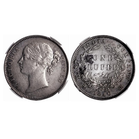 Victoria Queen, Silver Rupee, 1840, Madras Mint, D/L, W.W.S raised, 29 Berries (14L + 15R)