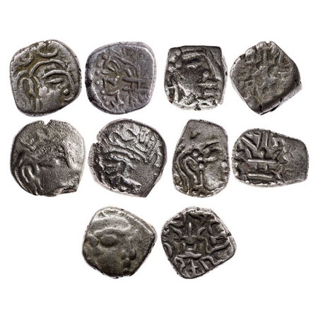 Guptas, Skandagupta, Silver Drachma (5 Coins), Obv: Bust of king facing to right, Rev: Fir