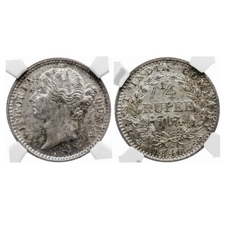 Victoria Queen, Silver Quarter Rupee, 1840, D/L, Calcutta Mint, W.W. raised, 34 Berries (1