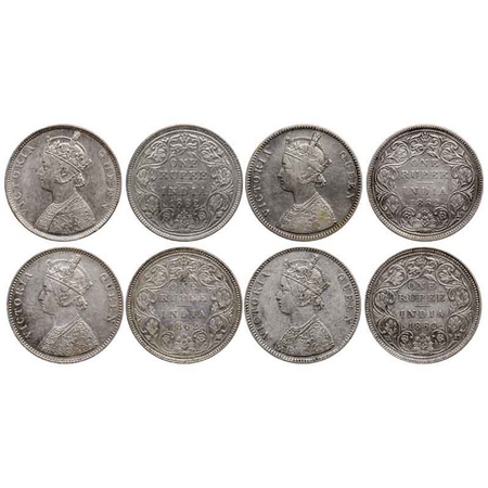 Victoria Queen, Silver Rupee (4 Coins), 1862, Bombay Mint, B/II/0/0, A/II/0/6 (2 Coins), A