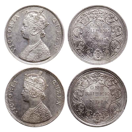 Victoria Queen, Silver Rupee (2 Coins), 1862, Bombay Mint, B/II/2/0, A/II/0/4, w/o initial