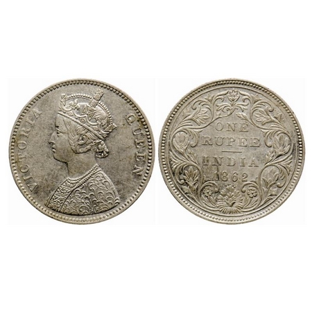Victoria Queen, Silver Rupee, 1862, Bombay mint, A/II/0/5, Broken 'D' in India. GK 317. Ex