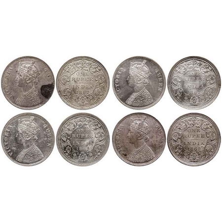 Victoria Queen, Silver Rupee (4 Coins), 1862, Bombay Mint, A/II/0/6, A/II/0/4 (2 Coins), A