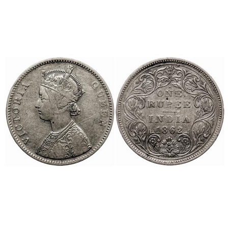 Victoria Queen, Silver Rupee, 1862, Bombay Mint, A/II/1/10, w/o intial 'J'. GK 342. About 