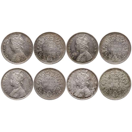 Victoria Queen, Silver Rupee (4 Coins), 1862, Bombay Mint, C/II/1/2, A/II/0/7, B/II/2/0, B