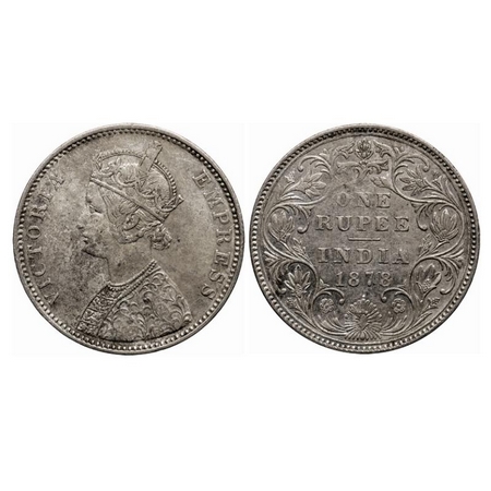 Victoria Empress, Silver Rupee, 1878, Bombay Mint, A3/II(ii), Dot. GK 453. About Very Fine