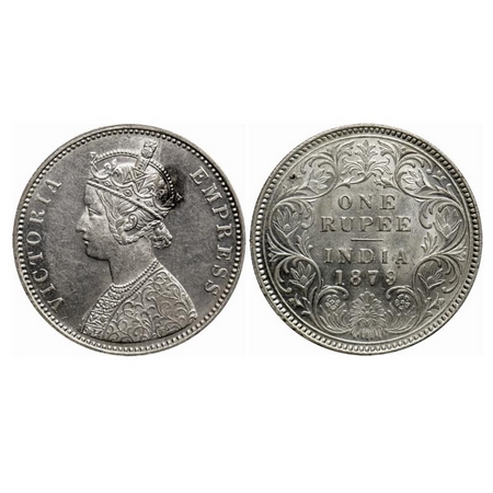 Victoria Empress, Silver Rupee, 1879, Bombay Mint, A3/I, Dot, Die crack on Obv. GK 460. Ex