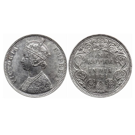 Victoria Empress, Silver Rupee, 1881, Calcutta Mint, A1/I, C incused. GK 471. About Extrem