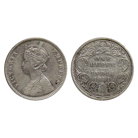 Victoria Empress, Silver Rupee, 1881, Calcutta Mint, A1/I, C incused. GK 471. Fine+, Scarc