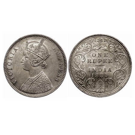 Victoria Empress, Silver Rupee, 1885, Calcutta Mint, A1/I, 'C' incused, Top strock of nume