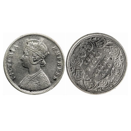 Victoria Empress, Silver Rupee, 1885, Calcutta Mint, A1/I, 'C' incused, Error Rev 5 o'cloc