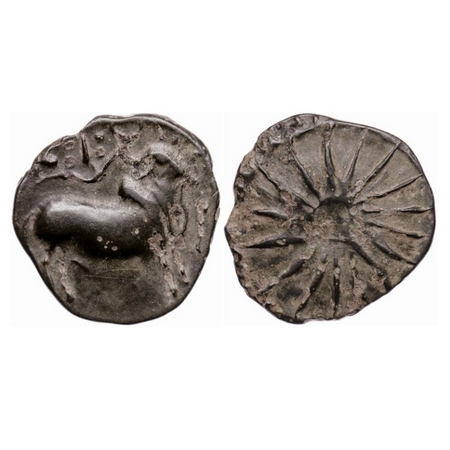 Pallavas of Kanchi, Bronze Unit, 4.49gm 22.00mm, Obv: Humped Bull walking to right, srivat
