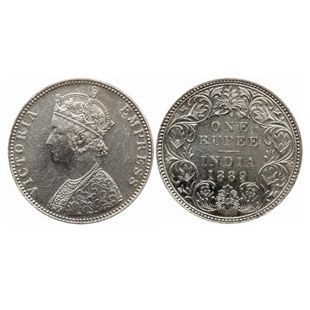 Victoria Empress, Silver Rupee, 1889, Bombay Mint, C2/I, 'B' incused, The Queens jabot has