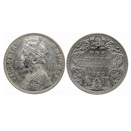 Victoria Empress, Silver Rupee, 1889, Bombay Mint, C2/I, 'B' incused, The Queens jabot has