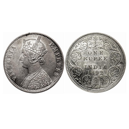 Victoria Empress, Silver Rupee, 1892, Calcutta Mint, C3/I, 'C' incused, Ghost on Rev. GK 5