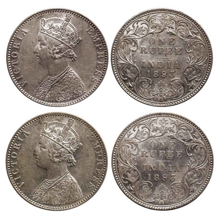 Victoria Empress, Silver Rupee (2 Coins), 1893, Bombay Mint, C2/I(ii), 'B' incused. GK 578