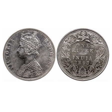 Victoria Empress, Silver Rupee, 1897, Bombay Mint, C2/I(ii), B incused. GK 581. About Extr