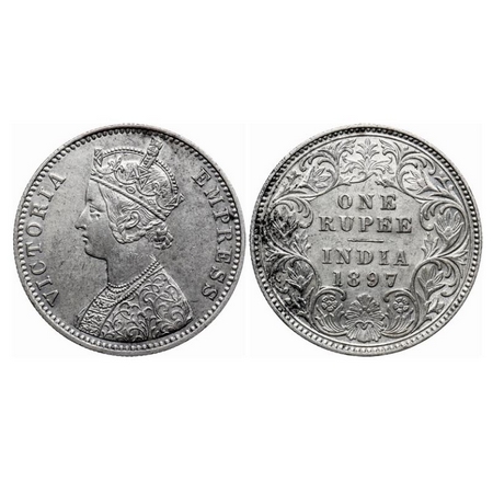 Victoria Empress, Silver Rupee, 1897, Calcutta Mint, C3/I, 'C' incused. Dent below eyelid.