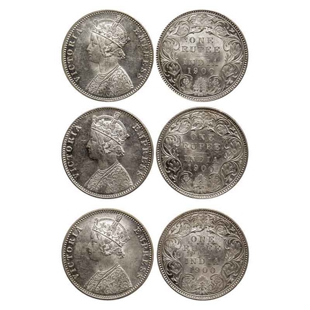 Victoria Empress, Silver Rupee (3 Coins), 1900, Bombay Mint, A3(i)/I(ii), 'B' incused, The