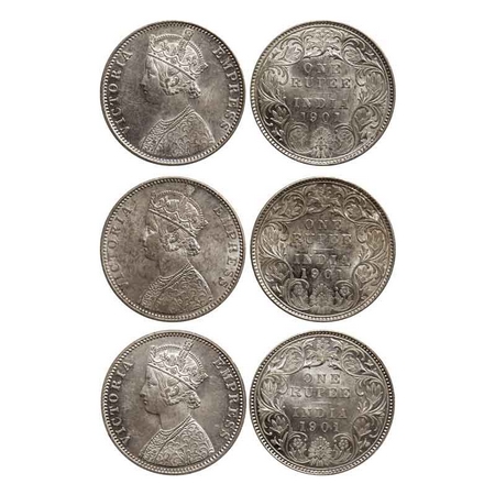 Victoria Empress, Silver Rupee (3 Coins), 1901, Bombay Mint, A3(i)/I(ii), 'B' incused. GK 