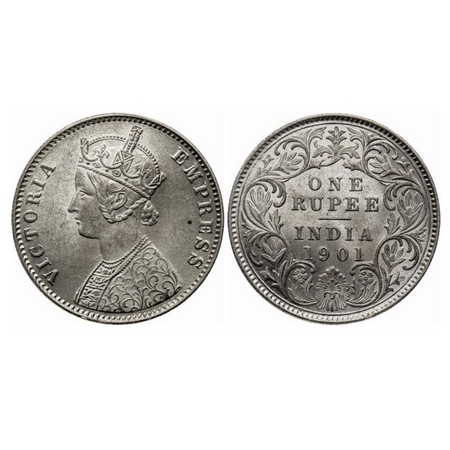 Victoria Empress, Silver Rupee, 1901, Calcutta Mint, C3/I(i), "C' incused. GK 598. About U