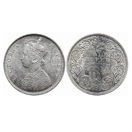 Victoria Empress, Silver 1/2 Rupee, 1899, Bombay Mint, A/I, 'B' incused (inverted). GK 662