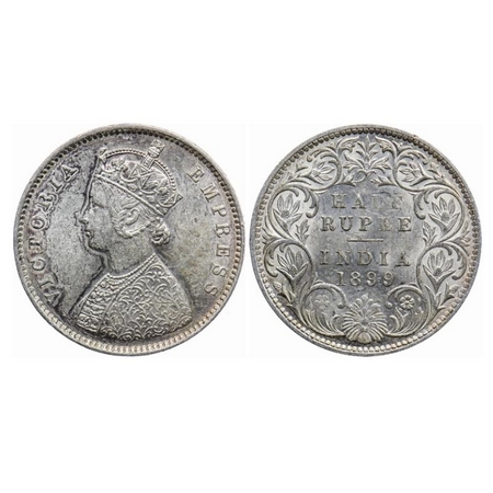 Victoria Empress, Silver 1/2 Rupee, 1899, Bombay Mint, A/I, 'B' incused (inverted). GK 662