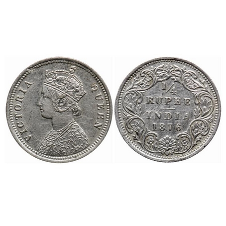 Victoria Queen, Silver Quarter Rupee, 1876, Bombay Mint, A/I, No dot. GK 668. Extremely Fi
