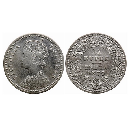 Victoria Empress, Silver Quarter Rupee, 1879, Calcutta Mint, C/II, 'C' incused. GK 674. Ve