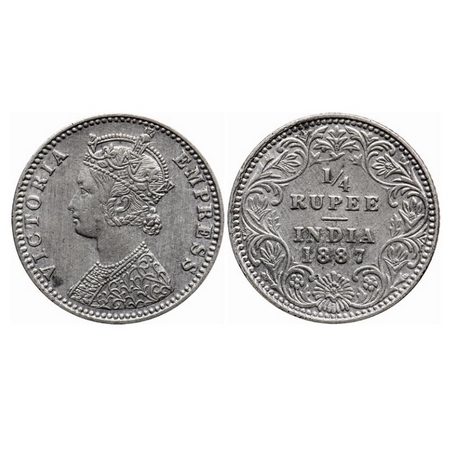 Victoria Empress, Silver Quarter Rupee, 1887, Bombay Mint, C(i)/II, 'B' raised. GK 708. Ex