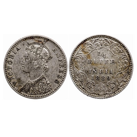 Victoria Empress, Silver Quarter Rupee, 1889, Bombay Mint, C(i)/II. 'B' incused. GK 715. A