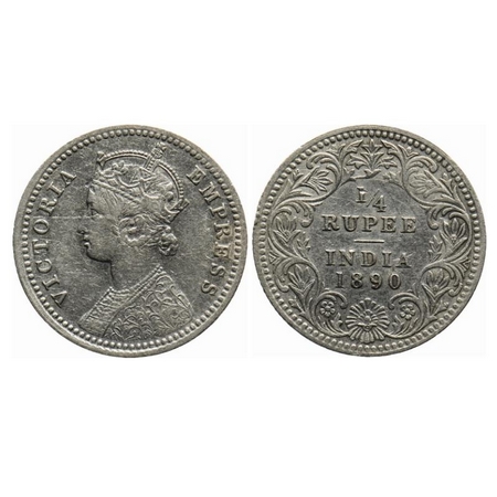 Victoria Empress, Silver Quarter Rupee, 1890, Calcutta Mint, C/II, 'C' incused, Ghost on R