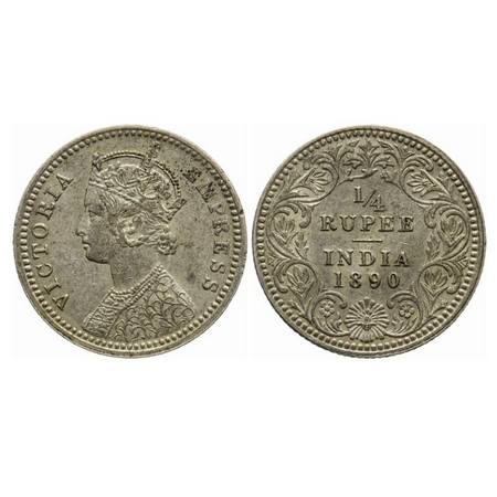 Victoria Empress, Silver Quarter Rupee, 1890, Calcutta Mint, C/II, 'C' incused. GK 719. Ex