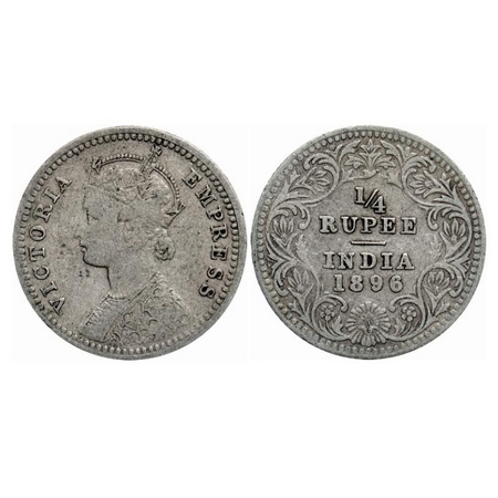 Victoria Empress, Silver Quarter Rupee, 1896, Calcutta Mint, C/II, 'C' incused. GK 728. Ab