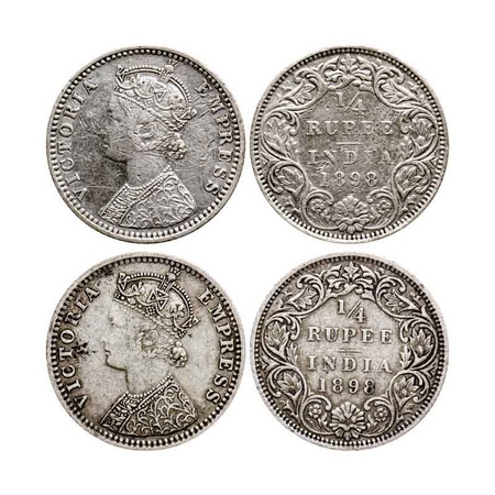 Victoria Empress, Silver Quarter Rupee (2 Coins), 1898, Bombay Mint, C(i)/I, 'B' incused, 