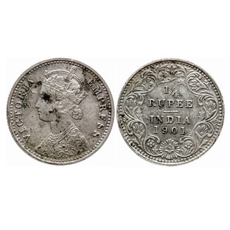Victoria Empress, Silver Quarter Rupee, 1901, Calcutta Mint, C/II, 'C' incused, Ghost on R