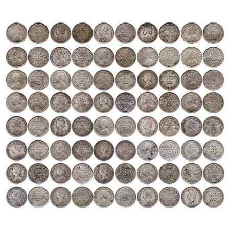 Victoria Queen & Empress, Silver 2 Annas (40 Coins), 1862, Calcutta Mint, A/I, Bottom flow