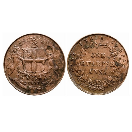 Victoria Queen, Copper Quarter Anna, 1858, R. Heaton & Sons, Birmingham Mint, Retained bro
