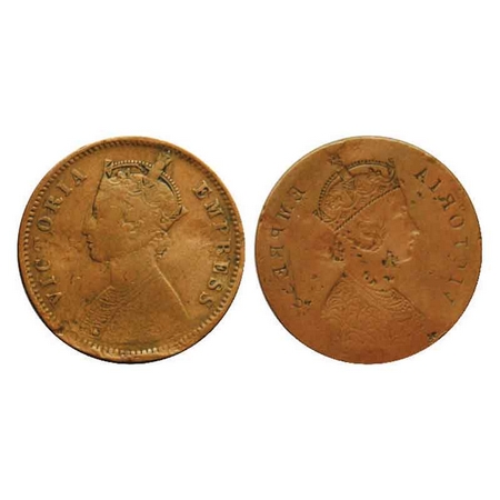 Victoria Empress, Copper Quarter Anna, Obverse Brokage/lakhi. Very Fine, Details. Rare.