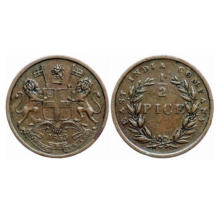 Victoria Queen, Copper 1/2 Pice, 1853, Calcutta Mint, B/I. GK 235. Extremely Fine+. Scarce