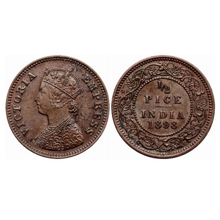 Victoria Empress, Copper 1/2 Pice, 1898, Calcutta Mint, A/I, No mint mark, Die cracks on O