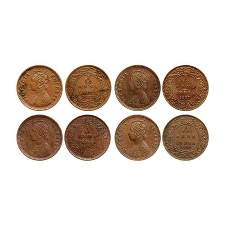 Victoria Empress, Copper 1/12 Anna (4 Coins), 1) 1886, Calcutta Mint, Obverse 'B', 'C' inc