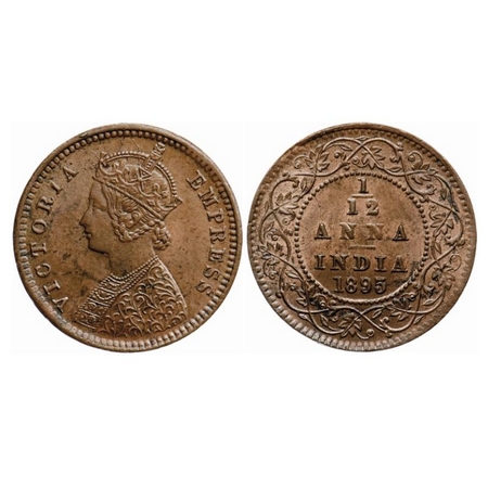 Victoria Empress, Copper 1/12 Anna, 1895, Calcutta Mint, Obv B, No mint mark, Multiple die