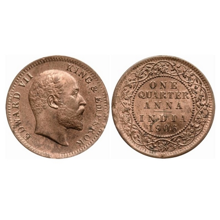 Edward VII, Copper, Quarter Anna, 1906, Calcutta Mint, No mint mark. GK 997. Uncirculated.
