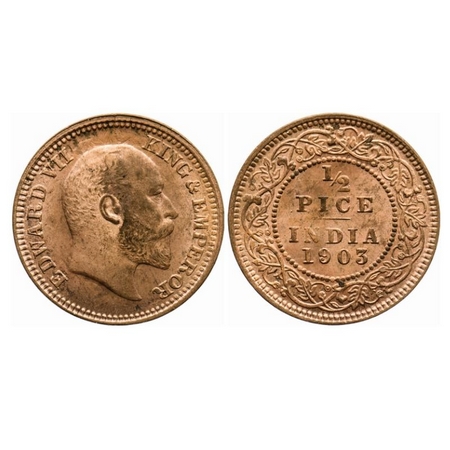 Edward VII, Copper, 1/2 Pice, 1903, Calcutta Mint, No mint mark, Die crack on obv. GK 1003