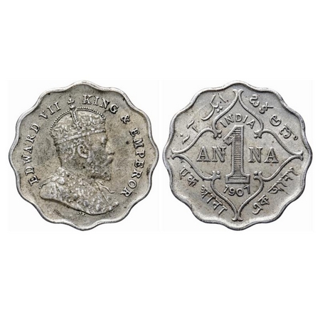Edward VII, Copper-Nickel, 1 Anna, 1907, Bombay Mint, 'B' incused below the cross pattee o