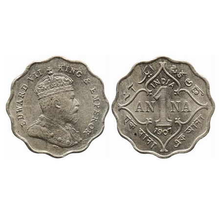 Edward VII, Copper-Nickel, 1 Anna, 1907, Bombay Mint, 'B' incused. GK 990. About Uncircula