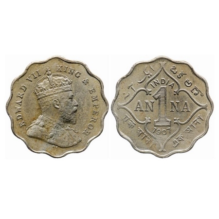 Edward VII, Copper-Nickel, 1 Anna, 1907, Bombay Mint, 'B' incused. GK 990. Extremely Fine.